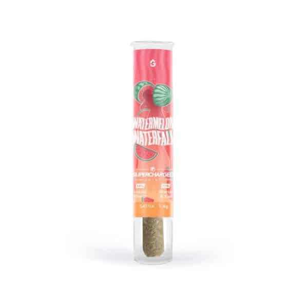 Firecracker Supercharged Joints – Watermelon Waterfall (Sativa) made with 66% indoor flower + 33% shatter and kief