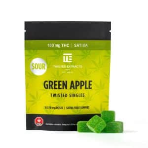 Twisted Singles Sour Green Apple contains Sativa Extract 160mg THC