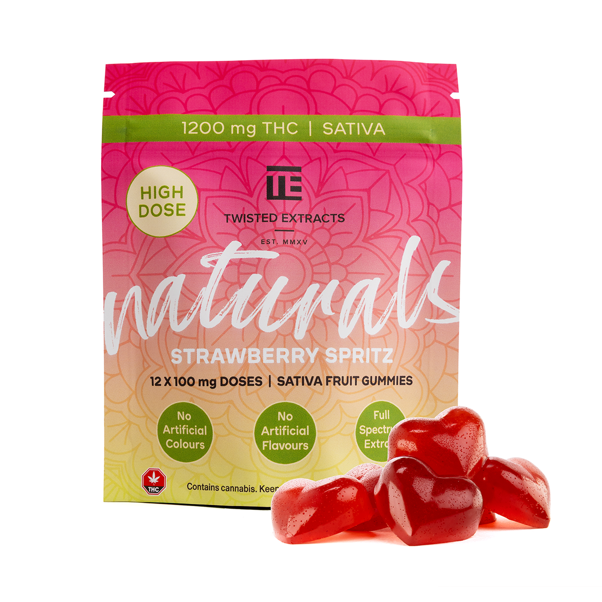 Twisted Naturals – Strawberry Spritz High Dose (1200mg THC, Sativa)